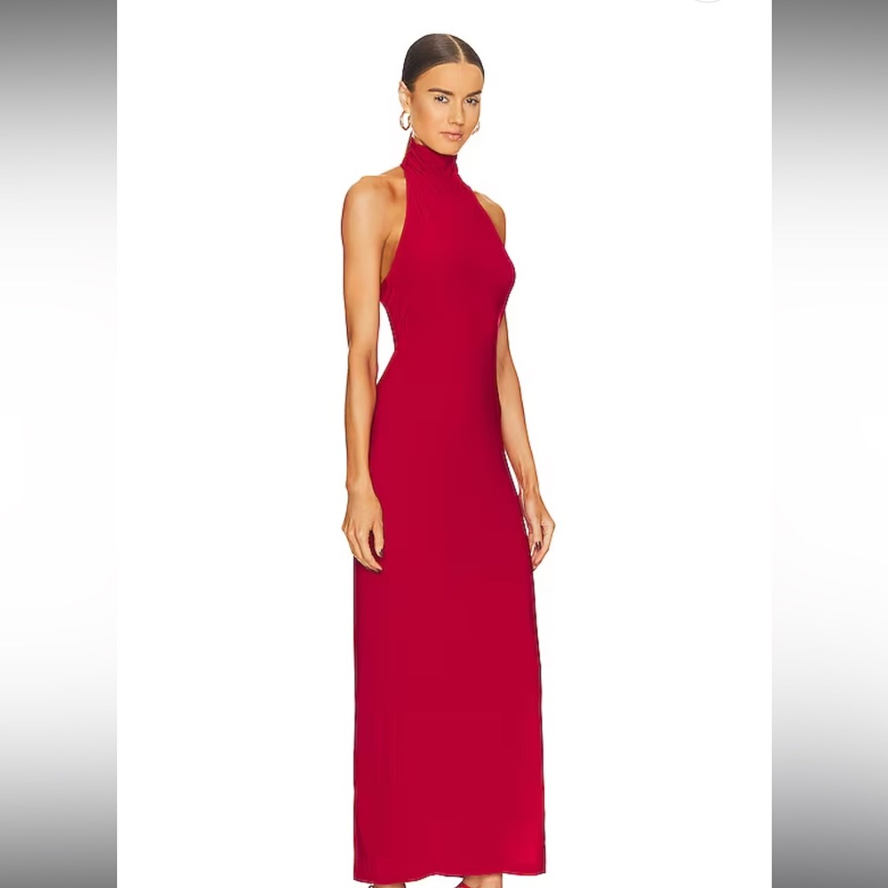 Red mock neck dress